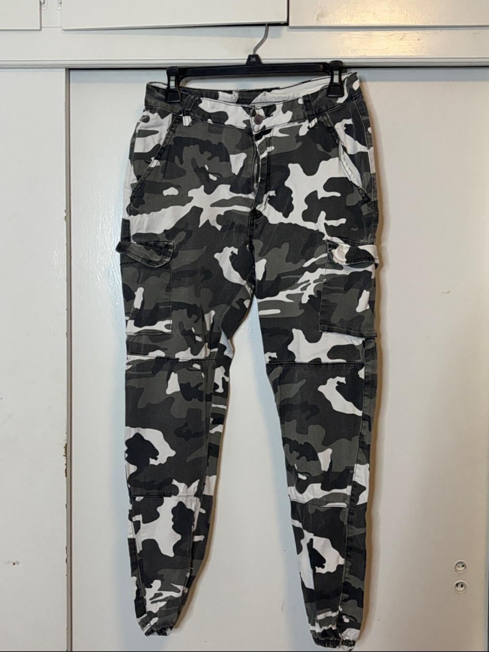 Women’s Black & White Camo Cargo Jogger Pants